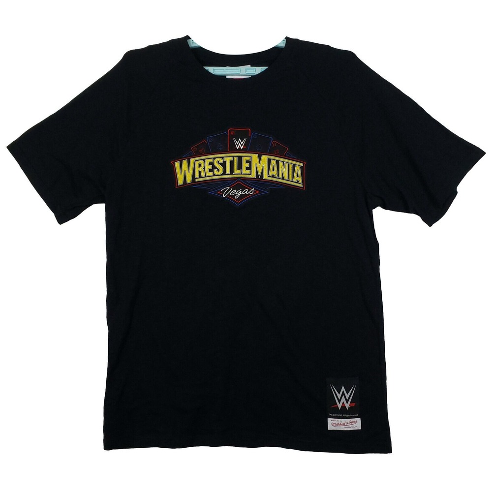 WWE Wrestlemania‎ 41 Vegas Mitchell & Ness Large Shirt Embroidery Logo Black NWT